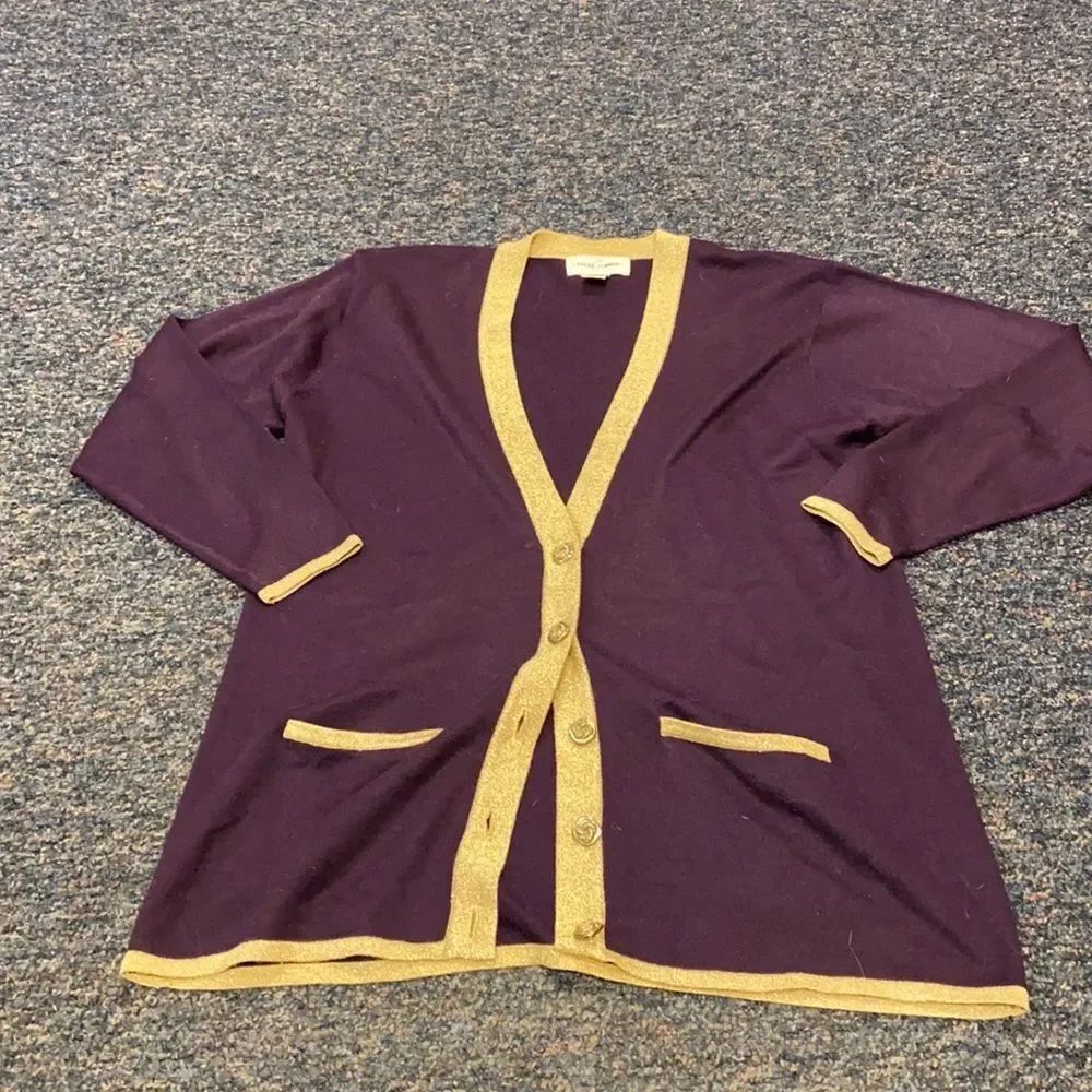 Casual Corner Purple Gold Trim Cardigan sz. M